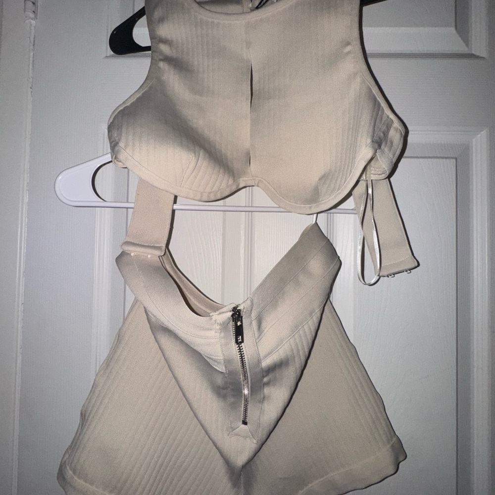 Fashion Nova High Waist Shorts and Top Set - Cream